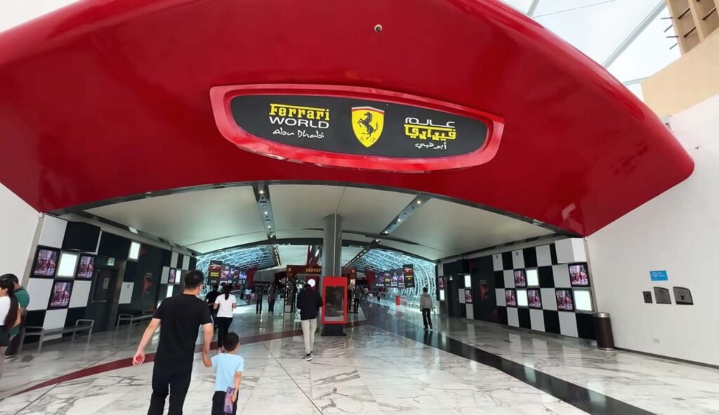 Ferrari World timings - the iconic red roof of Ferrari World Abu Dhabi on Yas Island